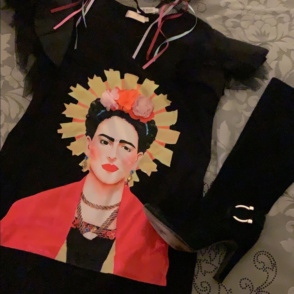 Black Frida Kahlo mini dress